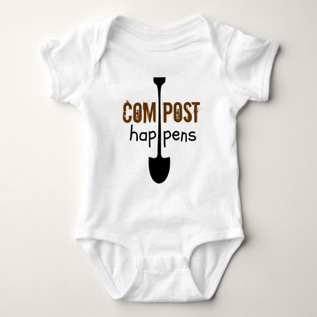 Compost Happens Mulch Humour Shovel Baby Bodysuit (Front)