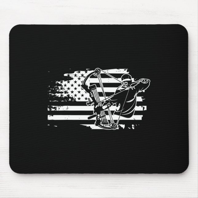 Compound Bow Hunting Gear Retro American Flag Mens Mouse Pad (Front)