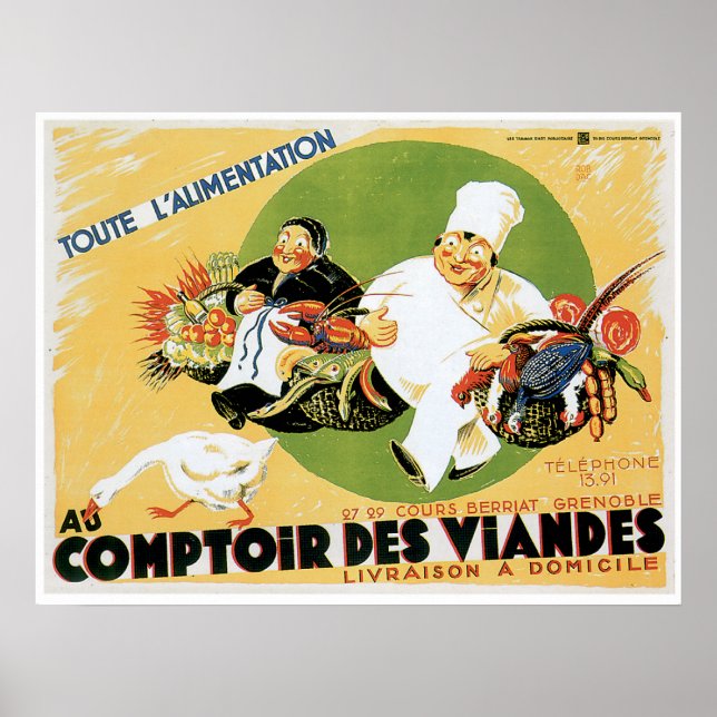 Comptoir Des Viandes Vintage Food Ad Art Poster (Front)