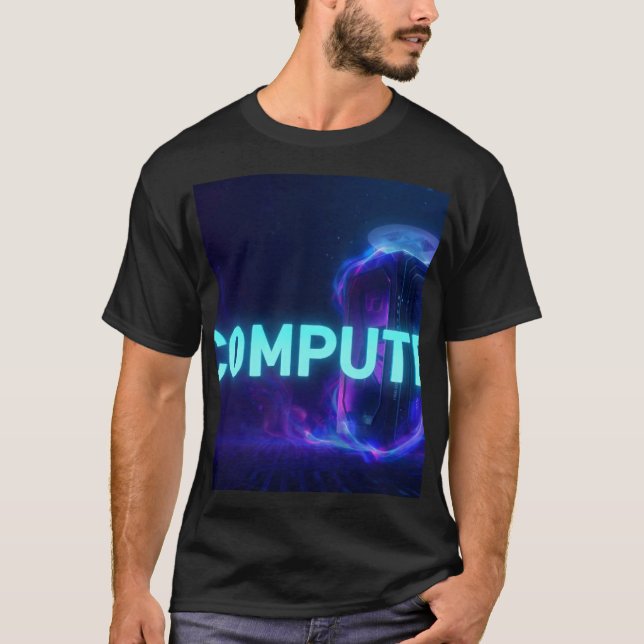COMPUTE - Cyberpunk Server Neon Blue Futuristic Te T-Shirt (Front)