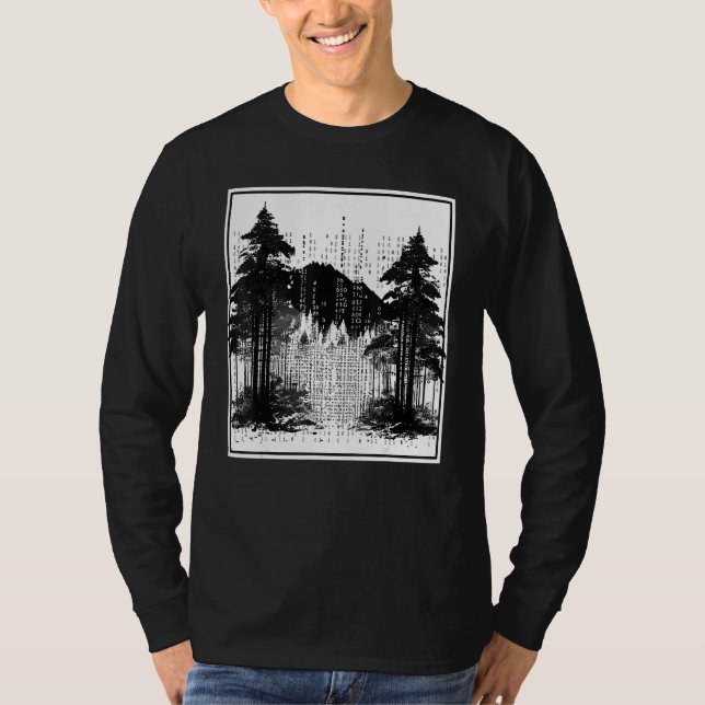 Computer Binary Code Programmer Forest Landscape T-Shirt (Front)