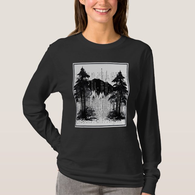 Computer Binary Code Programmer Forest Landscape T-Shirt (Front)