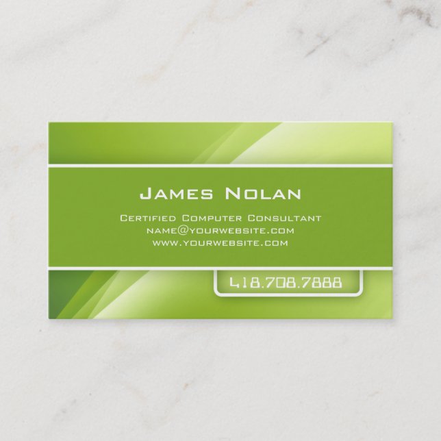 Computer Business Cards Green Abstract Rays (Front)