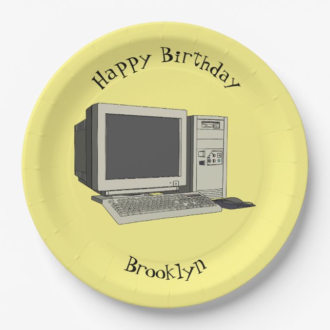 Computer cartoon illustration paper plate (Front)