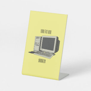 Computer cartoon illustration pedestal sign