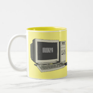 Computer cartoon illustration Two-Tone coffee mug