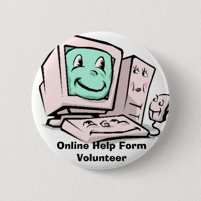 Computer-Cartoon, Online Help Form Volunteer 6 Cm Round Badge (Front)