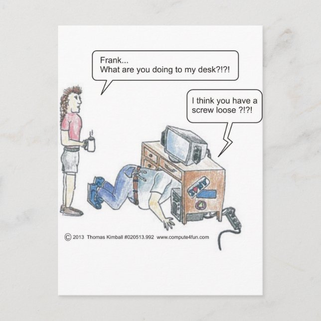 Computer Cartoon-Screw Loose Postcard (Front)