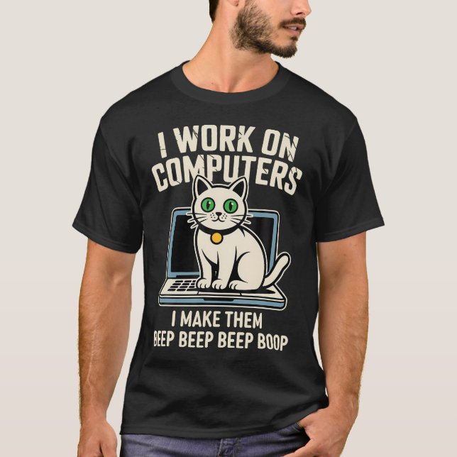Computer Cat Coder T-Shirt (Front)