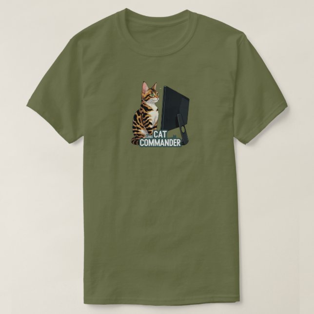 Computer Cat Commander Linux Bengal  T-Shirt (Design Front)