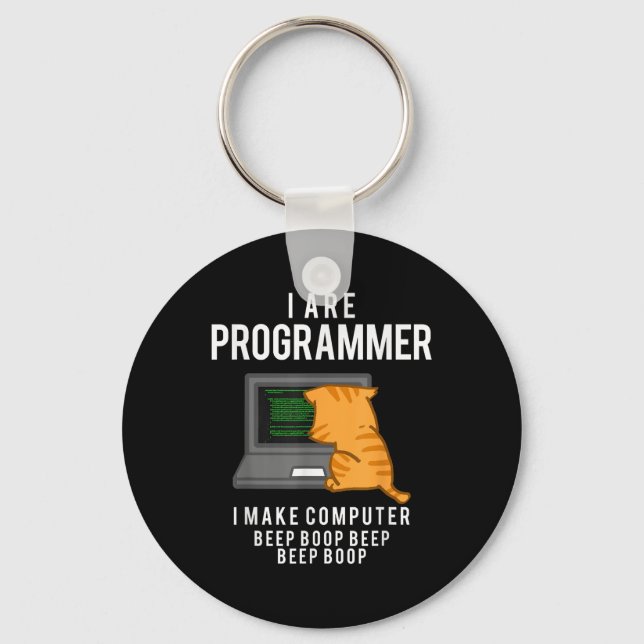 Computer Cat Programmer Funny Coder Meme  Key Ring (Front)