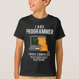 Computer Cat Programmer Funny Coder Meme  T-Shirt