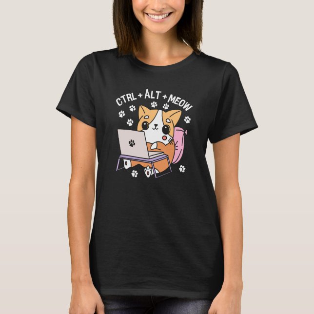 Computer Cat Programmer Hacker Kitten T-Shirt (Front)