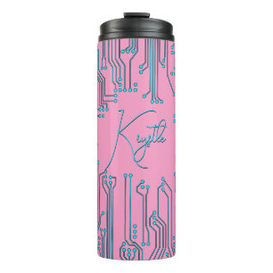 Computer Chip Nerd Black pink blue text name Thermal Tumbler