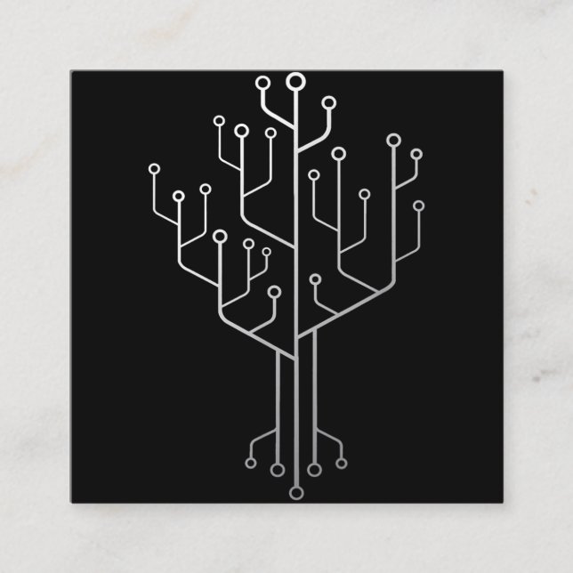 Computer Chip Tree Programmer Coder Engineer Tech Square Business Card (Front)