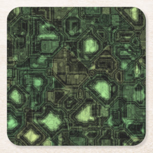 Computer circuit background square paper coaster
