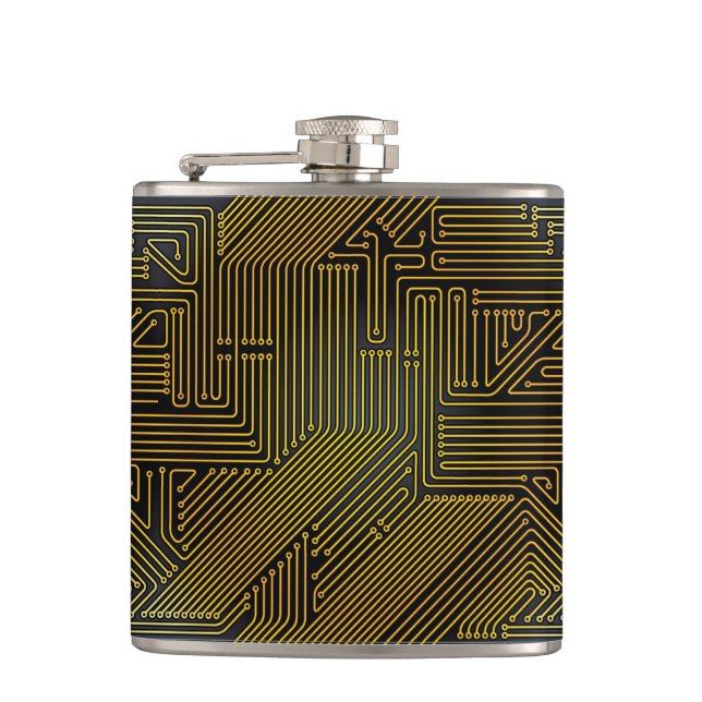Computer circuit board pattern hip flask (Front)