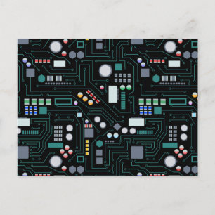 Computer Circuit Board Pattern Holiday Postcard