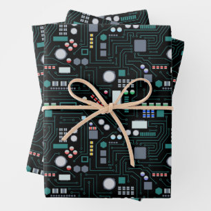 Computer Circuit Board Pattern Office Decor Wrapping Paper Sheet