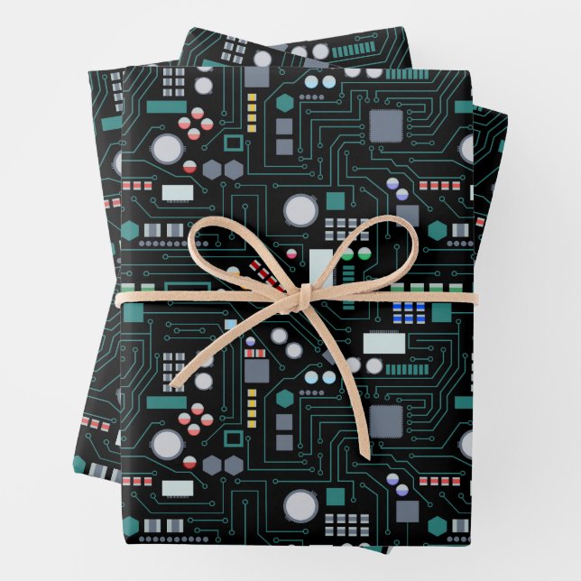 Computer Circuit Board Pattern Office Decor Wrapping Paper Sheet (In situ)