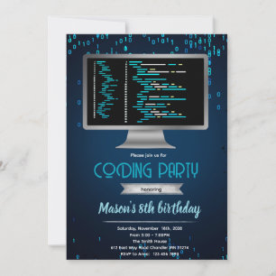 Computer coding birthday party invitation