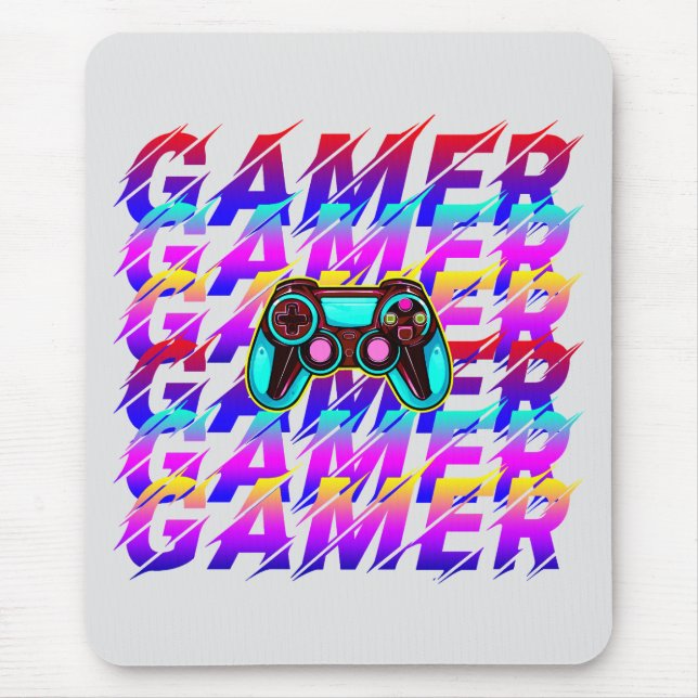 Computer Controller Gamer Typography repeated text Mouse Pad (Front)