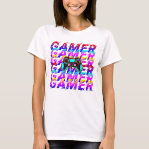 Computer Controller Gamer Typography repeated text T-Shirt