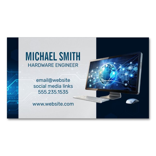 Computer Desktop | Modern Technology Digital Magnetic Business Card (Front)