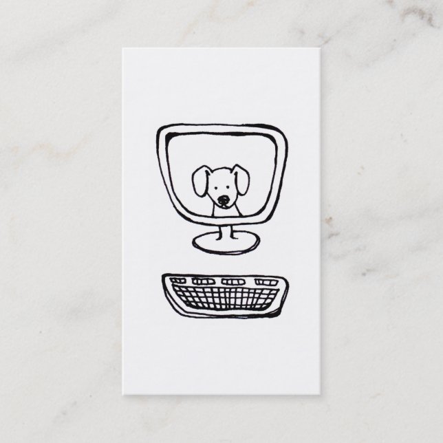 Computer Dog - fun fresh ink drawing new art Business Card (Front)