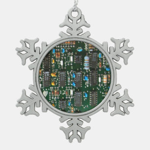 Computer Electronics Printed Circuit Board Image Snowflake Pewter Christmas Ornament
