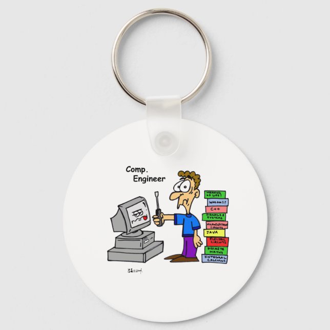 Computer Engineer Cartoon Key Ring (Front)