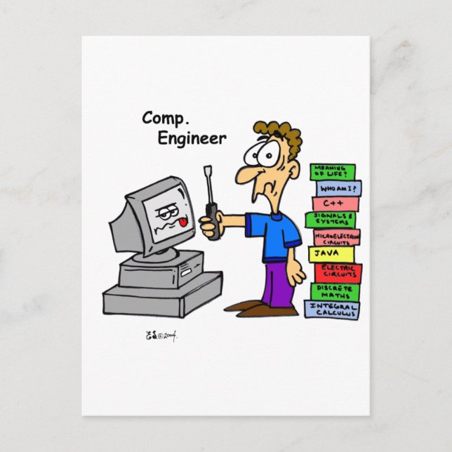 Computer Engineer Cartoon Postcard (Front)