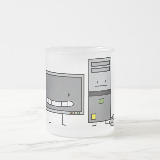 Computer Family IT Screen Mouse PC Tower Frosted Glass Coffee Mug (Center)