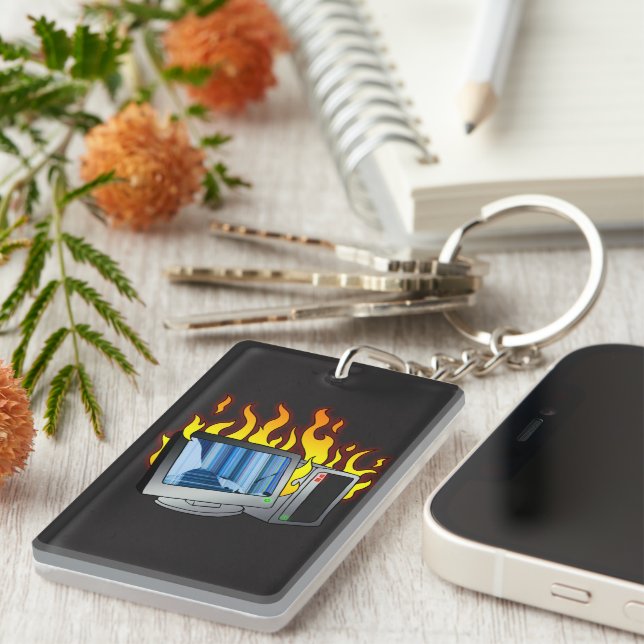 Computer Fire Acrylic Keychain (Front Right)