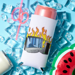 Computer Fire Foam Slim Seltzer Can Cooler