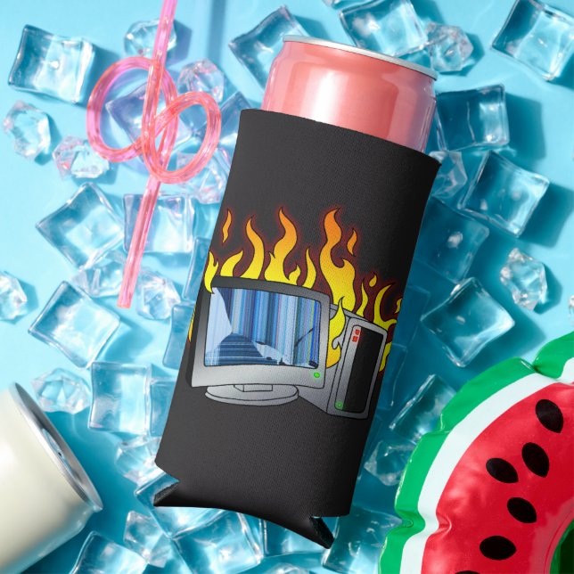 Computer Fire Foam Slim Seltzer Can Cooler (In Situ Summer)