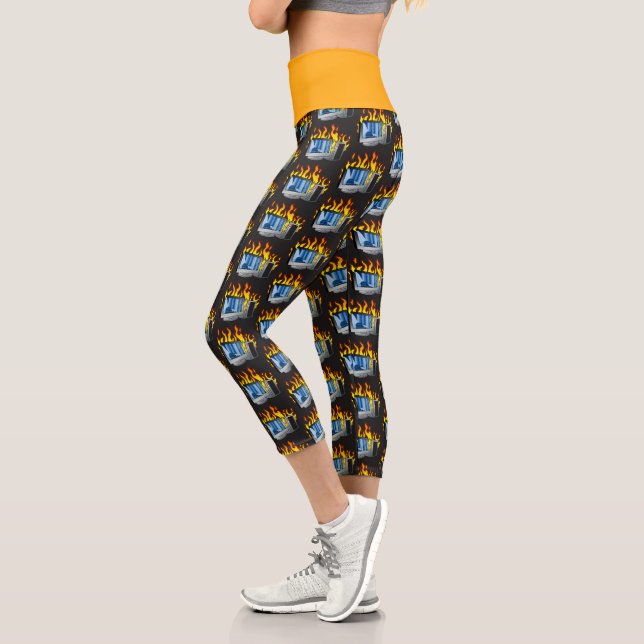 Computer Fire High Waisted Yoga Capris (Left)