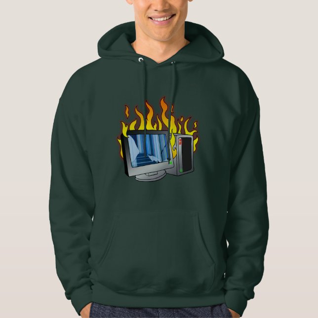 Computer Fire Men's Basic Hooded Sweatshirt (Front)