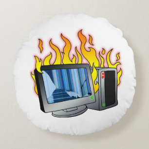 Computer Fire Round Pillow