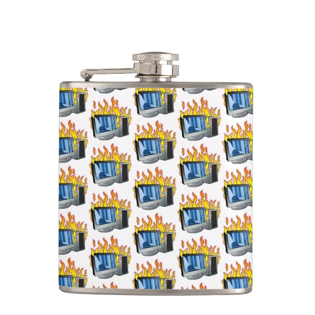 Computer Fire Vinyl Wrapped Flask (Front)