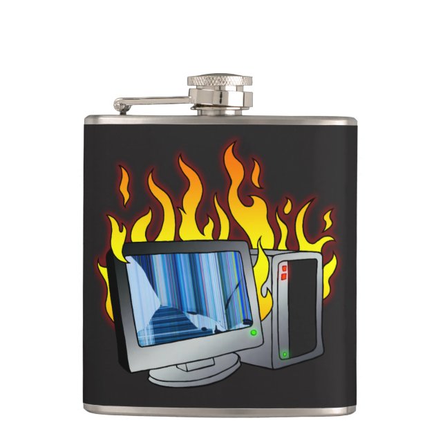 Computer Fire Vinyl Wrapped Flask (Front)