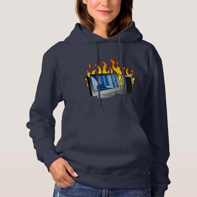 Computer Fire Women's Basic Hooded Sweatshirt (Front)