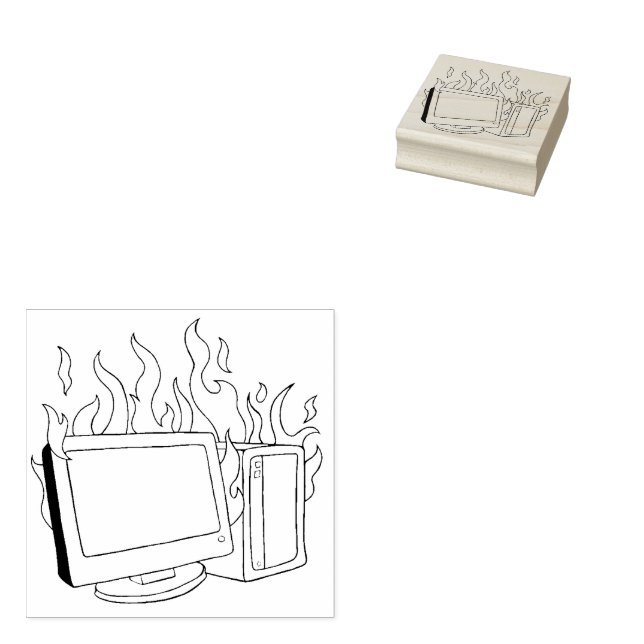 Computer Fire Wood Art Stamp (Stamped)