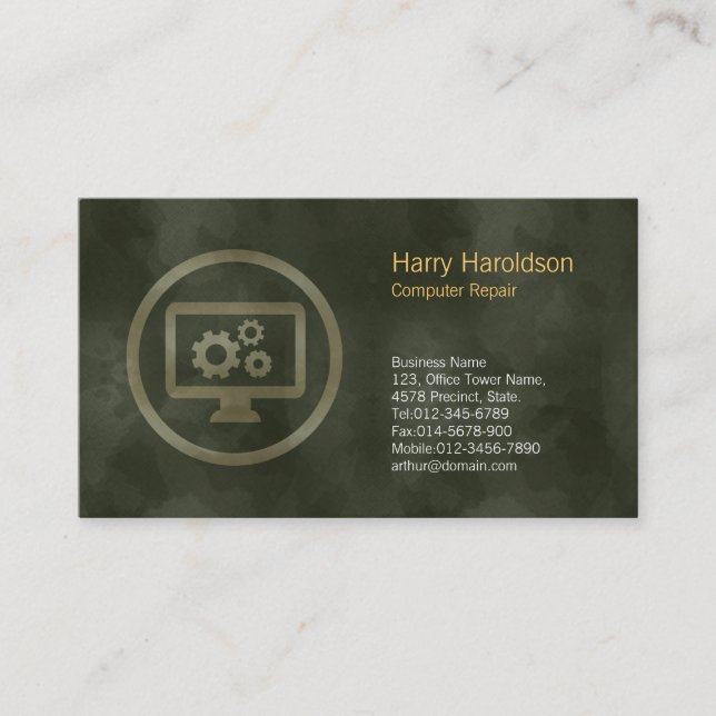 Computer Gears Icon Computer Repair Business Card (Front)