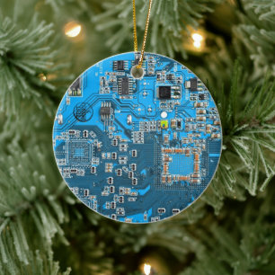 Computer Geek Circuit Board Blue Ceramic Tree Decoration
