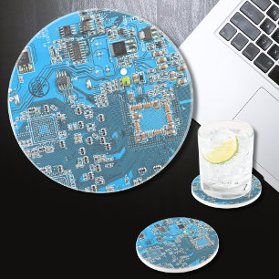 Computer Geek Circuit Board Blue Coaster