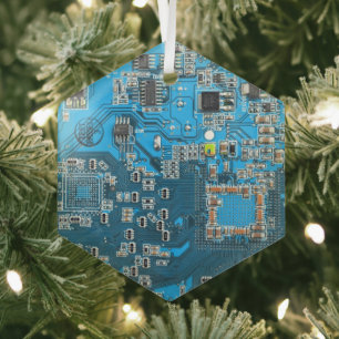 Computer Geek Circuit Board Blue Glass Tree Decoration