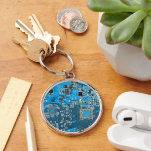 Computer Geek Circuit Board - blue Key Ring