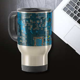 Computer Geek Circuit Board Blue Travel Mug