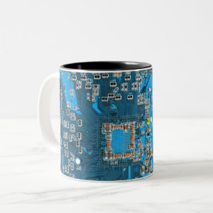 Computer Geek Circuit Board Blue Two-Tone Coffee Mug